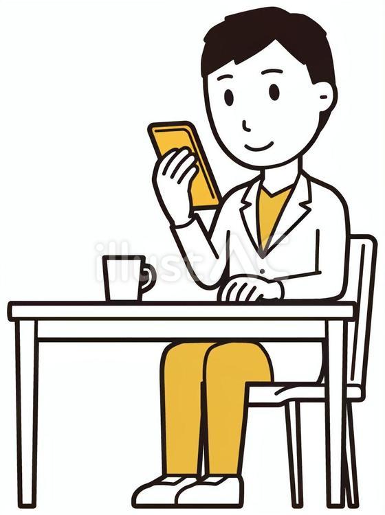  男性医師白衣(黄)-214-全身 スマホ,医者,医師のイラスト素材
