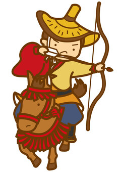 流鏑馬-4c 流鏑馬,古式弓馬術,弓術,馬術,馬,弓矢,笠,射る,かわいい,シンプルのイラスト素材