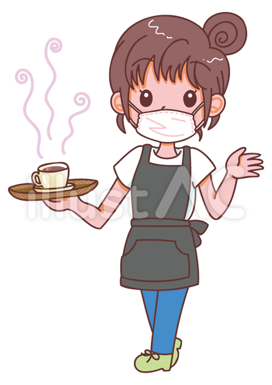 マスクのカフェのお姉さん マスク,感染対策,ウイルス対策のイラスト素材