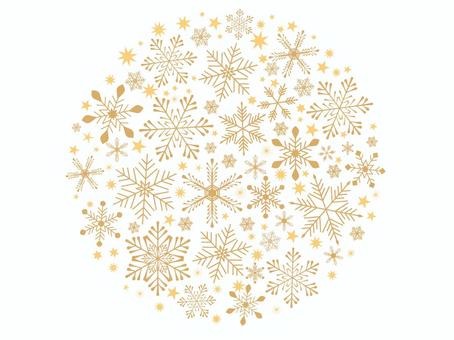 雪の結晶デザイン背景　ラウンド　黄 クリスマス,冬,背景,雪,雪の結晶,キラキラ,手描き,フレーム,光,星のイラスト素材
