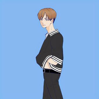 暑がりボーイ 茶髪,ポロシャツ,少年,イケメン,漫画のイラスト素材