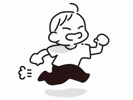 陽気に走る男性のイラスト 人物,男性,シンプル,ベクター,モノクロ,ポップ,走る,駆ける,ダッシュ,スキップのイラスト素材