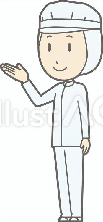 衛生服男-案内左斜め-全身 衛生服男性a,シンプル,かわいいのイラスト素材