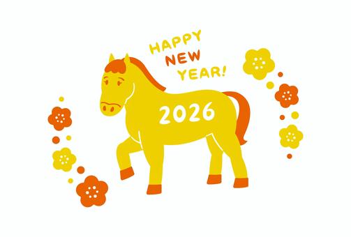 2026年賀状かわいいポニー ポニー,馬,年賀状,かわいい,ポップ,手描き,花,2026年,午年,正月のイラスト素材