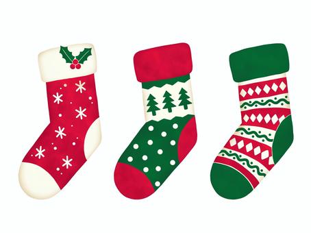 クリスマスソックス クリスマス,ソックス,靴下,飾り,オーナメント,ヒイラギ,もみの木,雪,緑,赤のイラスト素材