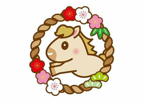 午年年賀状素材9-2 年賀状,馬,午,午年,しめ縄,正月,梅,竹,松,かわいいのイラスト素材