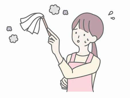 ホコリ取りに苦戦する主婦 人物,女,エプロン,主婦,専業主婦,家政婦,ハウスキーパー,清掃員,ホームヘルパー,お手伝いさんのイラスト素材