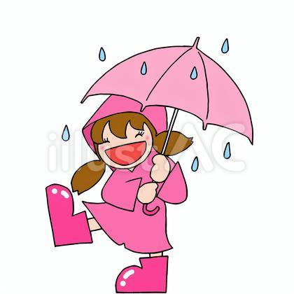 雨の日の女の子、ピンク