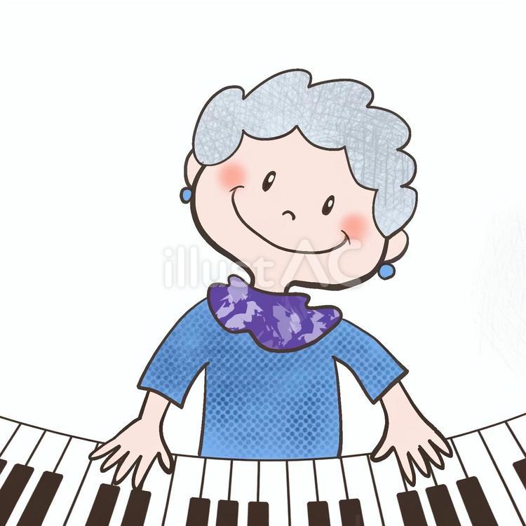 ピアノを弾くおばあさんのイラスト ピアノ,音楽,楽器のイラスト素材
