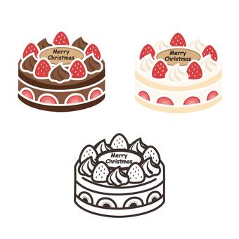 クリスマスケーキのイラスト3種セット クリスマスケーキ,クリスマス,ホールケーキ,ケーキ,ショートケーキ,チョコケーキ,チョコレートケーキ,いちごケーキ,苺,ストロベリーのイラスト素材