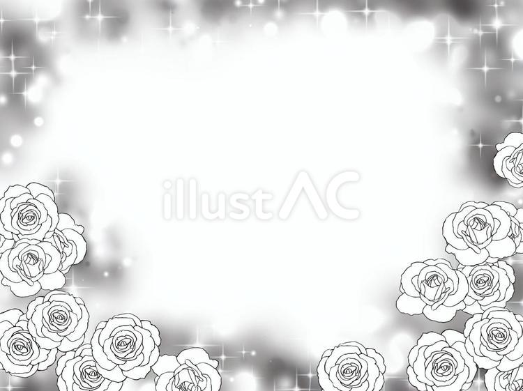 キラキラ薔薇白黒フレーム　コミック風 漫画風,コミック風,薔薇のイラスト素材