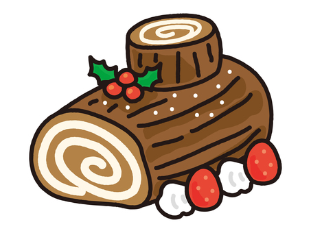 クリスマスケーキ_ブッシュドノエル ブッシュドノエル,ケーキ,チョコ,クリスマス,xマス,洋菓子,スイーツ,デザート,切り株,ロールケーキのイラスト素材