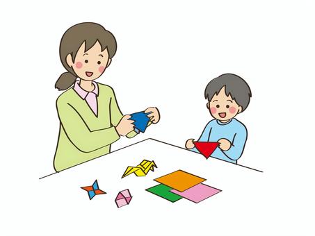 折り紙を折る３ 折り紙,子供,大人,福祉,遊ぶ,ファミサポ,折る,ファミリーサポート,シンプル,ほのぼののイラスト素材