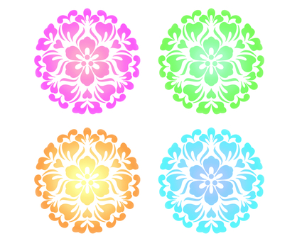 和風　丸文様　４色 文様,花,和風,模様,丸い,パターン,ピンク,黄緑,柿色,水色のイラスト素材