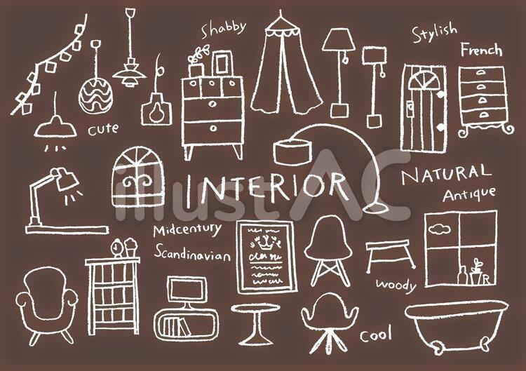 インテリア手描きチョーク インテリア,家具,手書きのイラスト素材