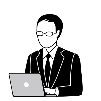 パソコン作業中の男性３(モノクロ) 人,1人,働く,仕事,スーツ,会社員,従業員,ビジネスマン,サラリーマン,パソコンのイラスト素材