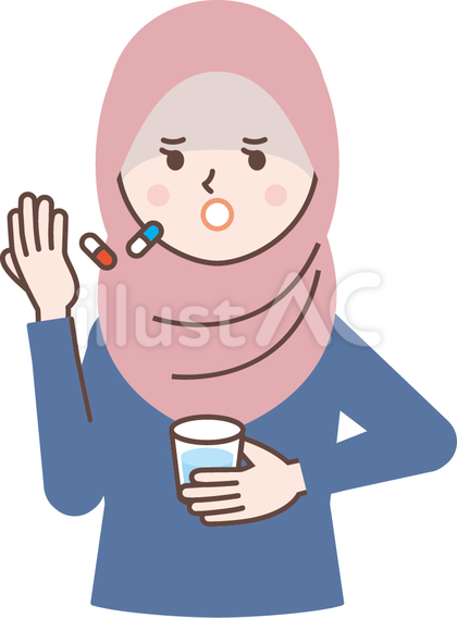 青ざめながら薬を飲む外国人女性