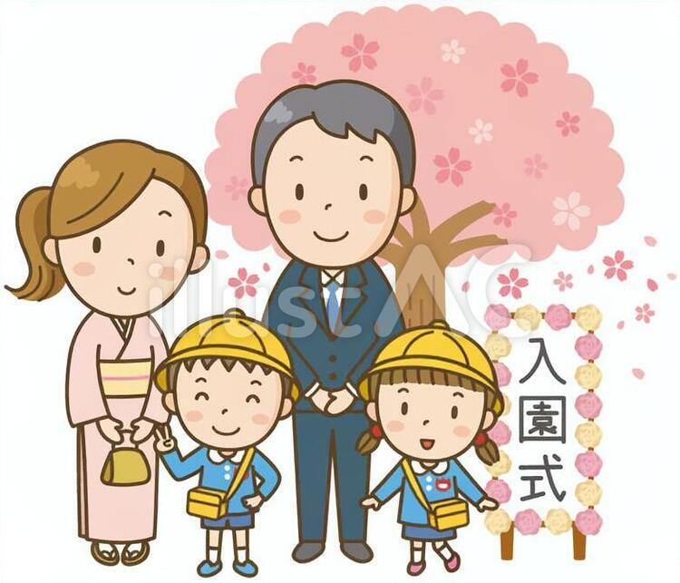 幼稚園児の入園式 幼稚園,桜,入園式のイラスト素材