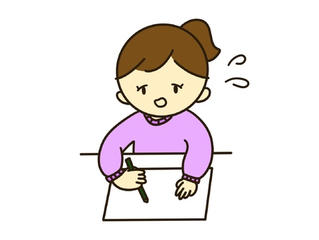 焦って勉強をする女の子 女の子,子供,勉強,お絵かき,鉛筆,ペン,宿題,焦る,慌てる,困るのイラスト素材