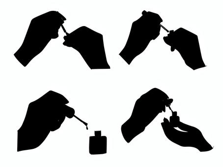 ネイルをする手元のシルエット ネイルをする手元のシルエット ネイル,マニュキア,ポリッシュ,サロン,セルフ,手元,手入れ,身だしなみ,女性,手描きのイラスト素材