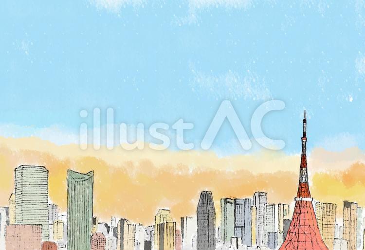東京タワー朝焼け ビジネス街,首都,都会のイラスト素材