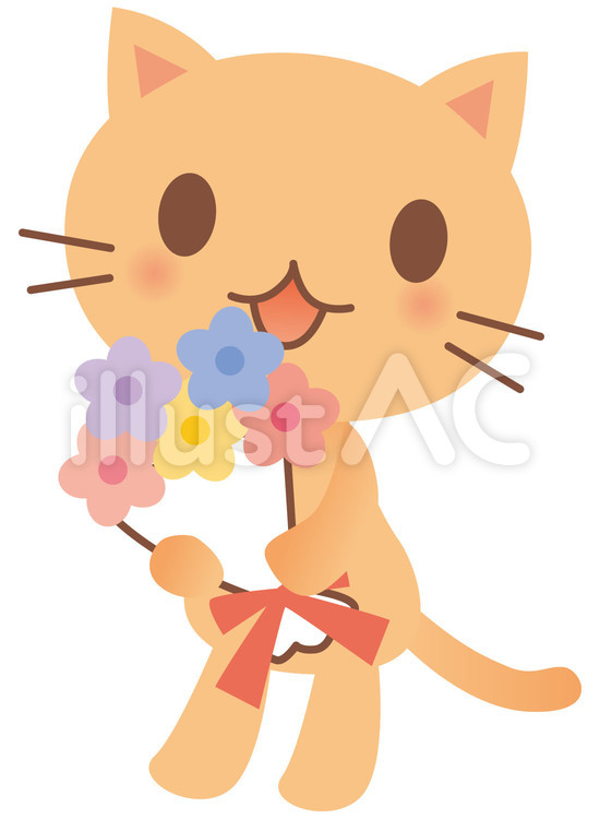 花束を持った猫 猫,動物,かわいいのイラスト素材