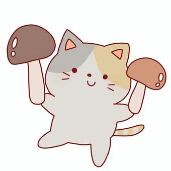 キノコを持った猫 キノコ,猫,食べ物,秋,味覚,動物,持つ,線画,可愛い,ゆるいのイラスト素材