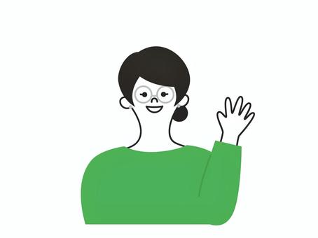 黒髪の眼鏡女子 HELLO 黒髪の眼鏡女子 HELLO 人,女,眼鏡,ビジネス,緑,hello,挨拶,やぁ,こんにちは,どうものイラスト素材