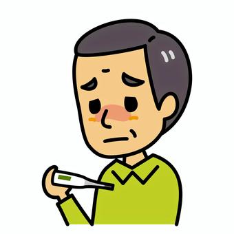 シニア男性　発熱 発熱,高齢者,検温,風邪,病気,症状,体温計,シニア,お年寄り,男性のイラスト素材