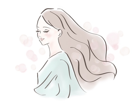 髪がなびく女性　横顔 女性,大人,キレイ,横顔,ロングヘア,ビューティー,髪の毛,なびく,ヘアケア,美容のイラスト素材