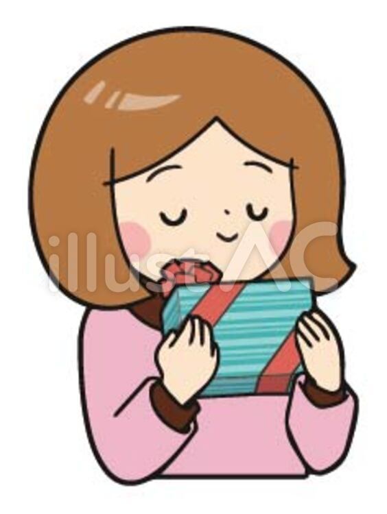 プレゼントを持った上半身女の子 バレンタイン,バレンタインデー,女の子のイラスト素材