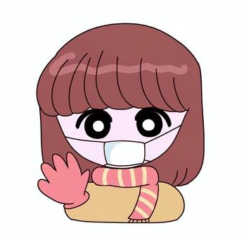 マスク　女の子　イラスト マスク,風邪,女の子,素材,アイコン,かわいい,ワンポイント,イラスト,マフラー,アニメのイラスト素材