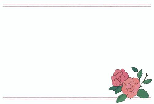 二輪のレトロなバラと葉の飾り枠　赤系　横 バラ,花,植物,葉っぱ,枝,ボタニカル,ガーデニング,園芸,レトロ,クラシックのイラスト素材