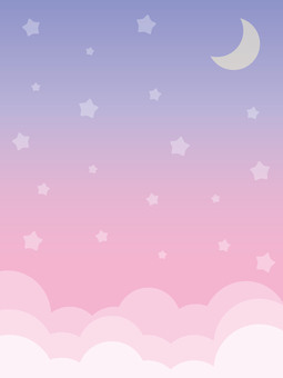 ゆめかわいい背景/たて メルヘン,ゆめかわ,空,ゆめかわいい,ファンタジック,幻想的,星,月,三日月,雲のイラスト素材