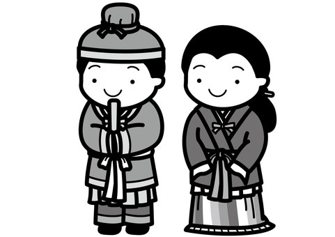 飛鳥人-2c 飛鳥時代,飛鳥,古代人,服装,帽子,杓,ズボン,リボン,帯,沓のイラスト素材