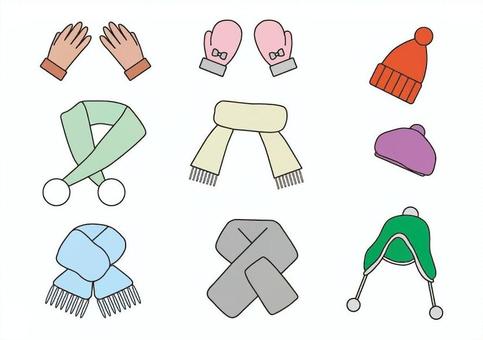 手袋 冬,手袋,ミトン,マフラー,帽子,毛糸,カラフルのイラスト素材