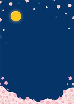 夜桜と満月01 桜,春,背景,花,桜の花,桜吹雪,おしゃれ,夜桜,枠,飾り枠のイラスト素材