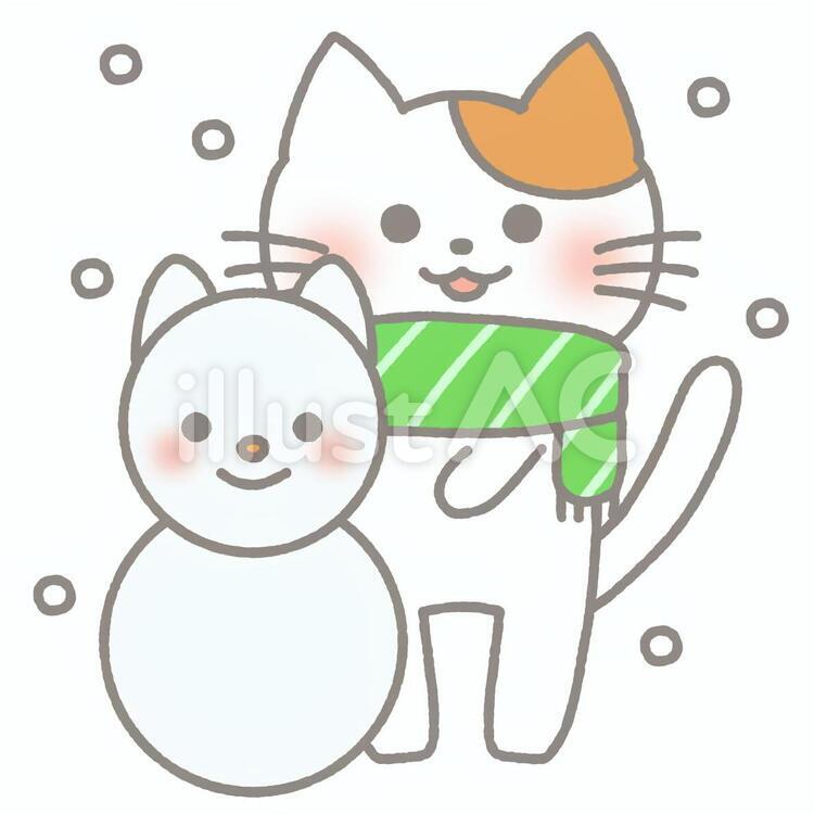 雪だるまと猫 猫,動物,雪だるまのイラスト素材