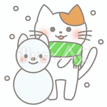 雪だるまと猫