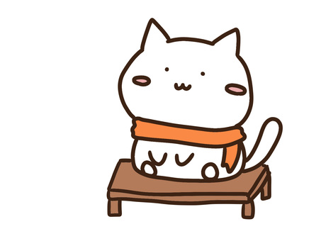 マフラーをしてベンチに座るかわいい白ねこ ねこ,ベンチ,座る,マフラー,冬,まったり,かわいい,ゆるい,手書き,デフォルメのイラスト素材