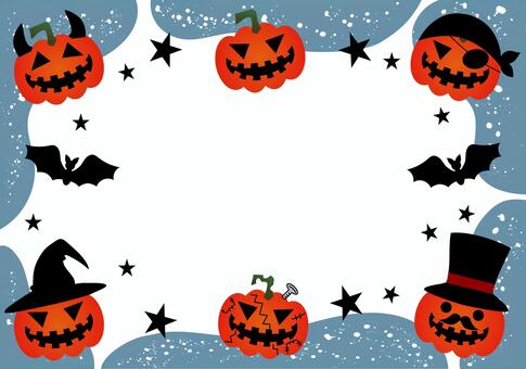 オバケかぼちゃフレーム（青） 背景,壁紙,オバケ,ハロウィン,フレーム,枠,アイテム,イベント,秋,10月のイラスト素材