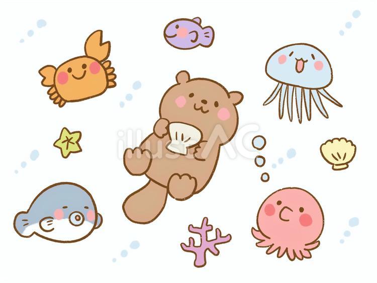 かわいい海の生き物のイラストセット かわいい,夏,海水浴のイラスト素材