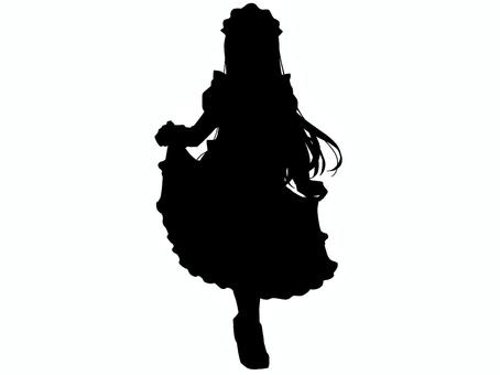 スカートを持つロングメイドさんシルエット メイド,女の子,シルエット,立ち絵,trpg,全身,人物,黒,少女,女性のイラスト素材
