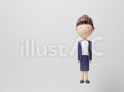 気をつけの姿勢をする中年女性・全身