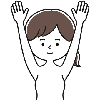 万歳 上半身 裸_顔白-影 ONW 女性,レディ,バンザイ,両手,裸,乳がん検診,乳癌,ピンクリボン,セルフチェック,セルフケアのイラスト素材
