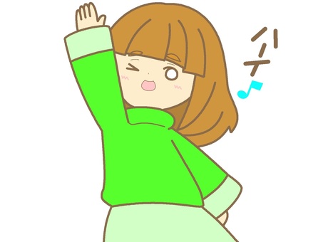 A girl who raises her hands with a green motif, woman, people, fine, JPG and PNG