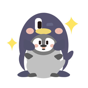 やったね！キラキラなペンギンの親子 ペンギン,動物,生き物,やった,達成感,キラキラ,親,子,親子,アクションのイラスト素材