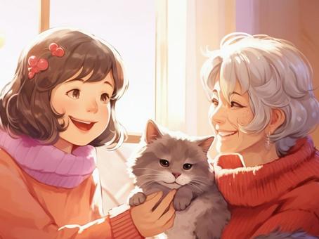 grandma and cat, , JPG