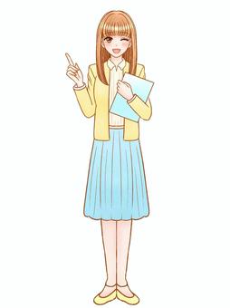 Winking OL standing picture illustration material, ol, teacher, female, JPG and PNG