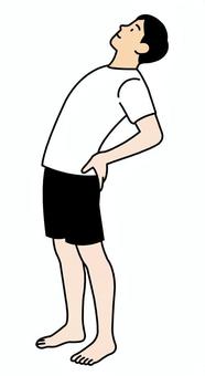 上体反らしをする男性 上体反らし,ストレッチ,腰,伸ばす,腰痛,準備体操,スポーツ,男性,tシャツ,半ズボンのイラスト素材